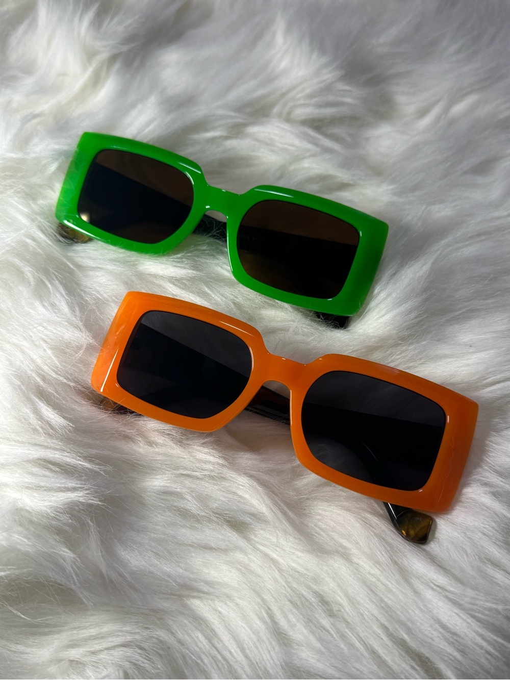 Bold Retro Rectangle Sunglasses - Green & Orange #Raveglasses